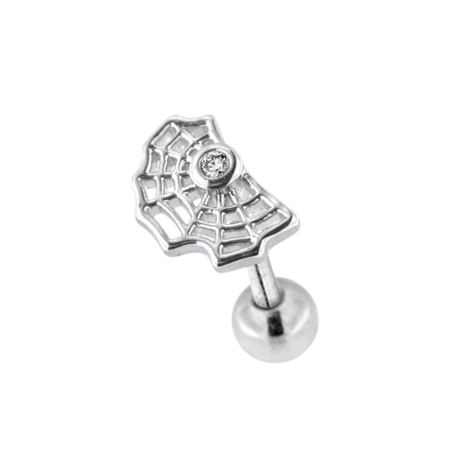 316L Surgical Steel Tiny Jewelled Spider Web Flat-Back Cartilage Ear Stud - Monster Piercing
