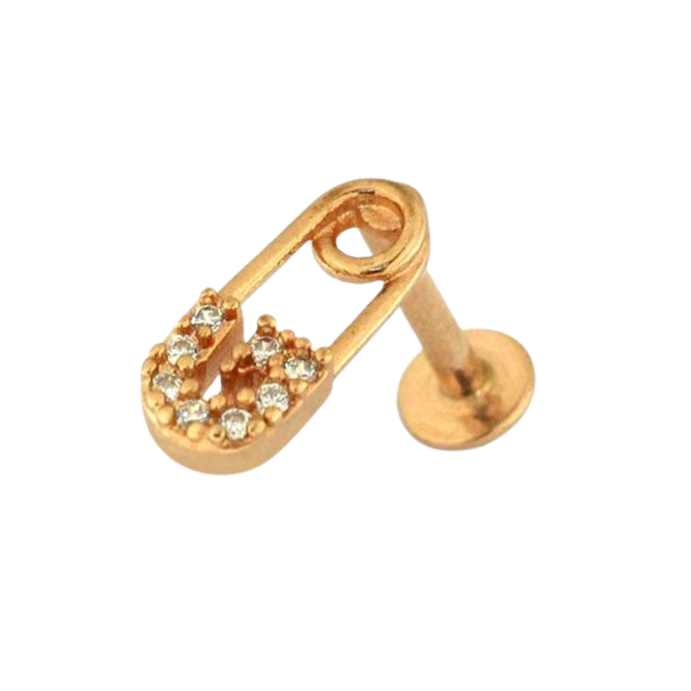 316L Surgical Steel Jewelled Safety Pin Flat-Back Cartilage Ear Stud - Monster Piercing