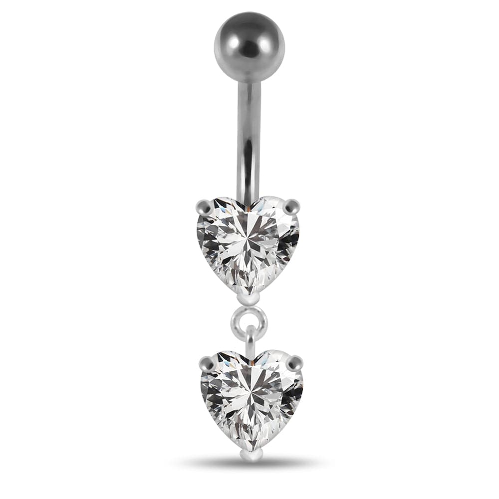 925 Sterling Silver Moving Jewelled Red Heart Belly Button Ring - Monster Piercing