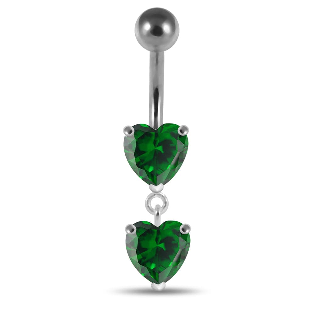 925 Sterling Silver Moving Jewelled Red Heart Belly Button Ring - Monster Piercing