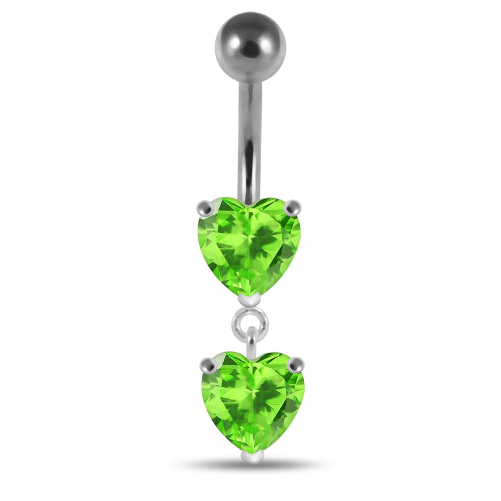 925 Sterling Silver Moving Jewelled Red Heart Belly Button Ring - Monster Piercing