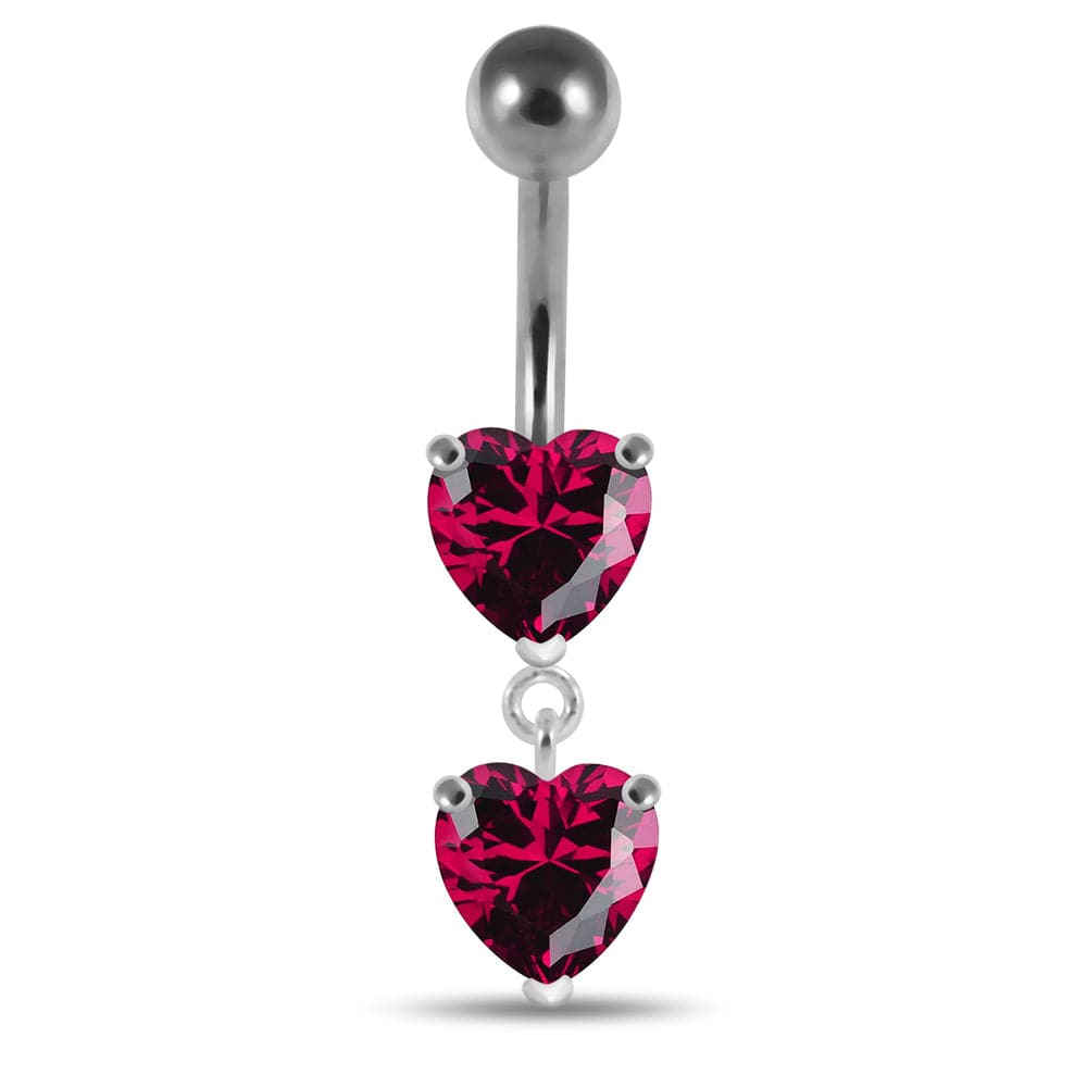 925 Sterling Silver Moving Jewelled Red Heart Belly Button Ring - Monster Piercing