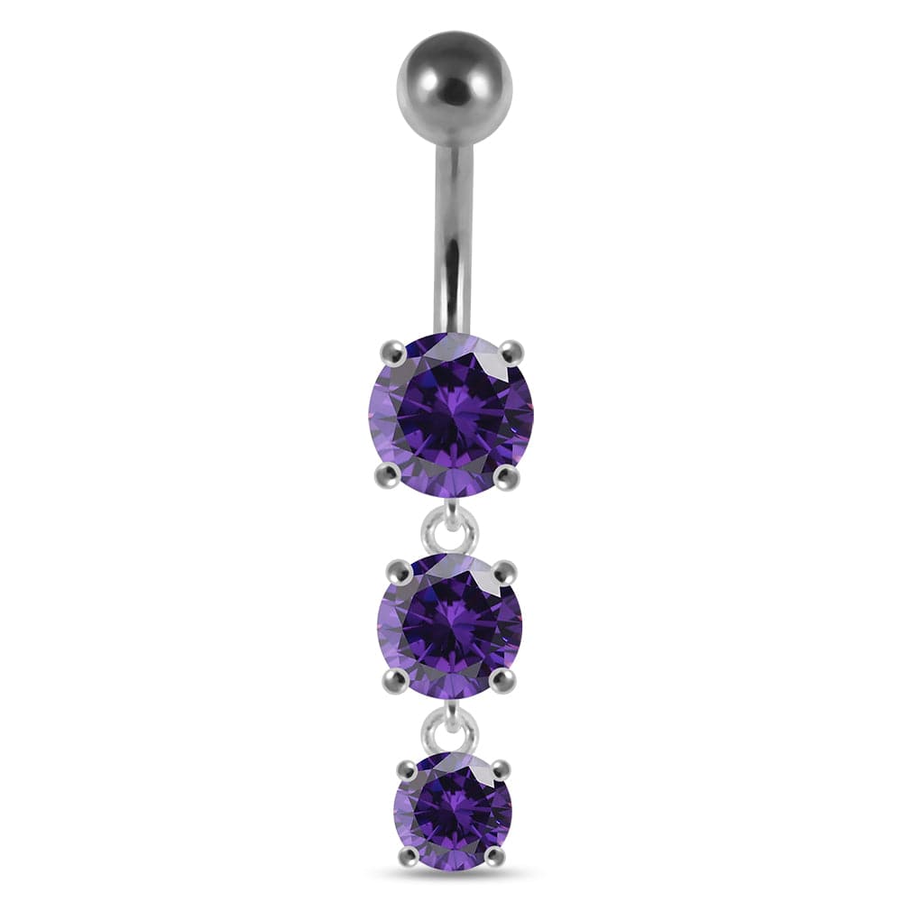 925 Sterling Silver Moving Jewelled Charms dangling SS Bar Navel Ring - Monster Piercing