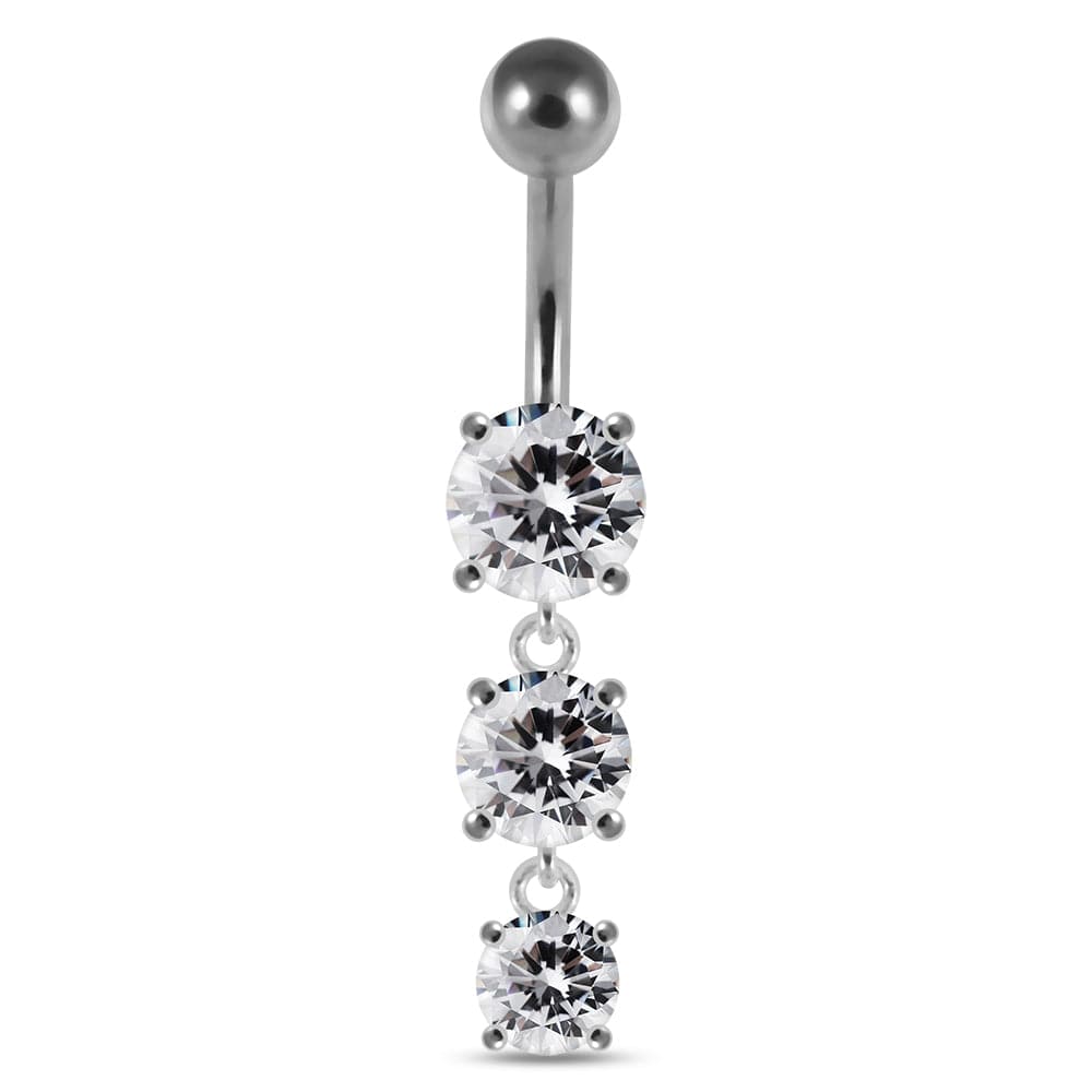 925 Sterling Silver Moving Jewelled Charms dangling SS Bar Navel Ring - Monster Piercing