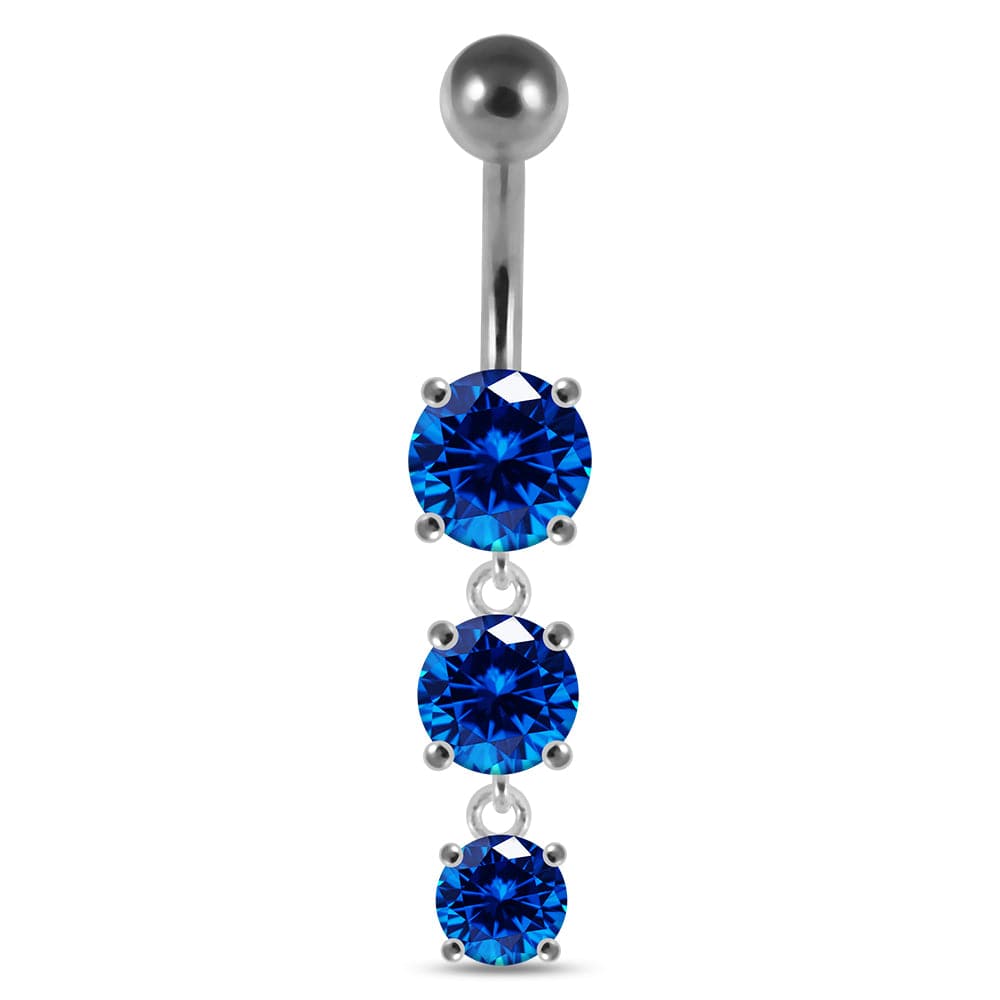 925 Sterling Silver Moving Jewelled Charms dangling SS Bar Navel Ring - Monster Piercing