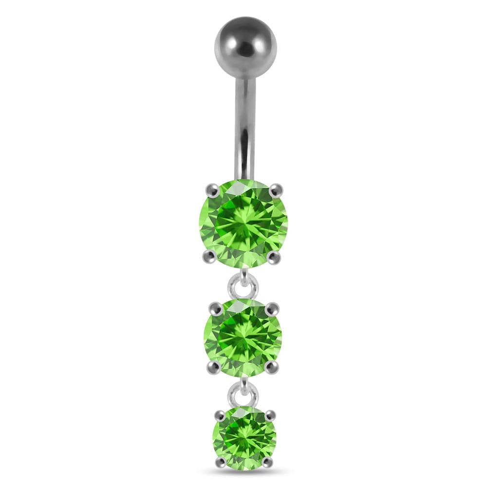 925 Sterling Silver Moving Jewelled Charms dangling SS Bar Navel Ring - Monster Piercing