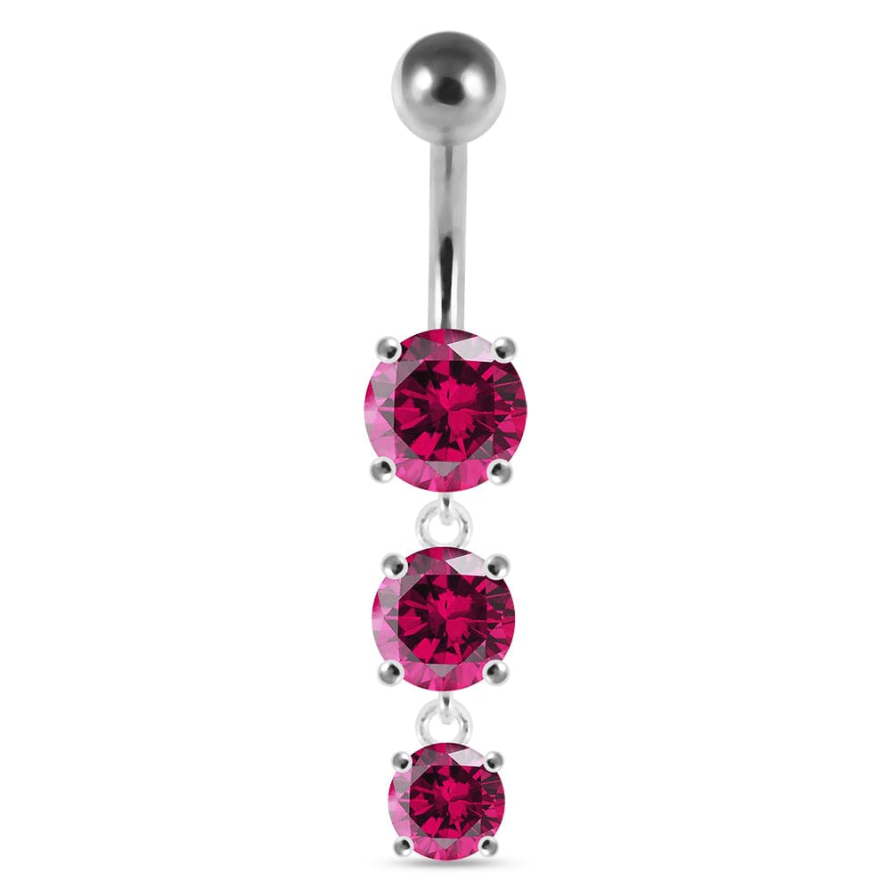 925 Sterling Silver Moving Jewelled Charms dangling SS Bar Navel Ring - Monster Piercing