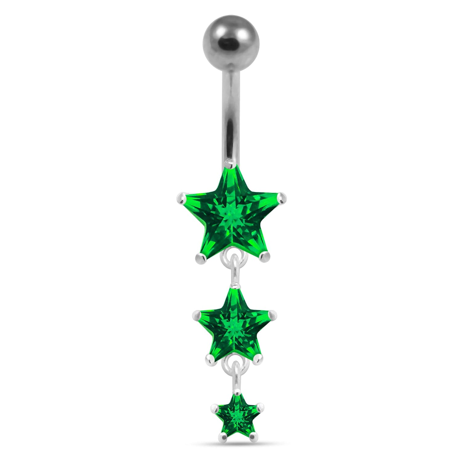 925 Sterling Silver Moving Jewelled Star in a Belly Ring - Monster Piercing