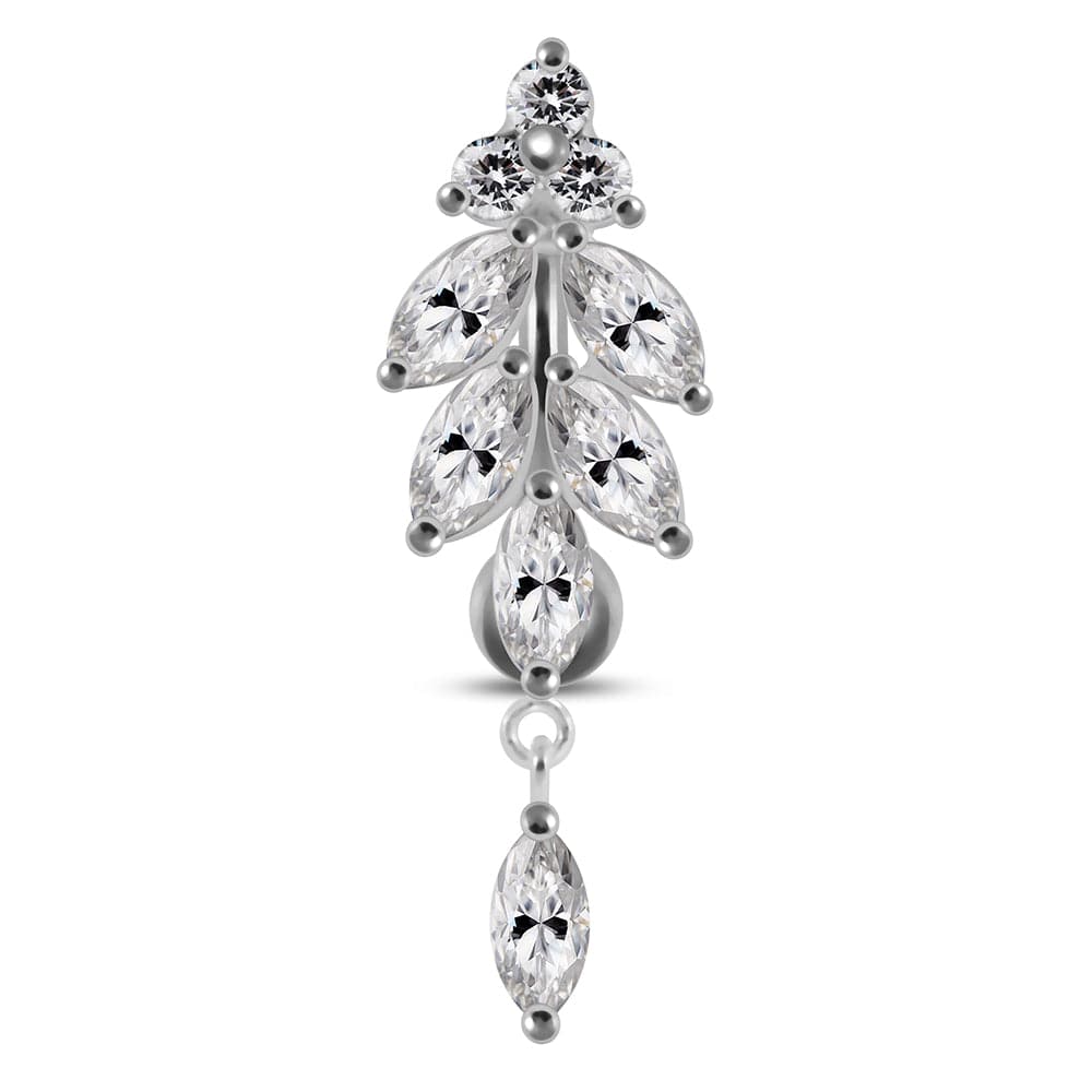 925 Sterling Silver Dangling Jewelled Navel Ring - Monster Piercing