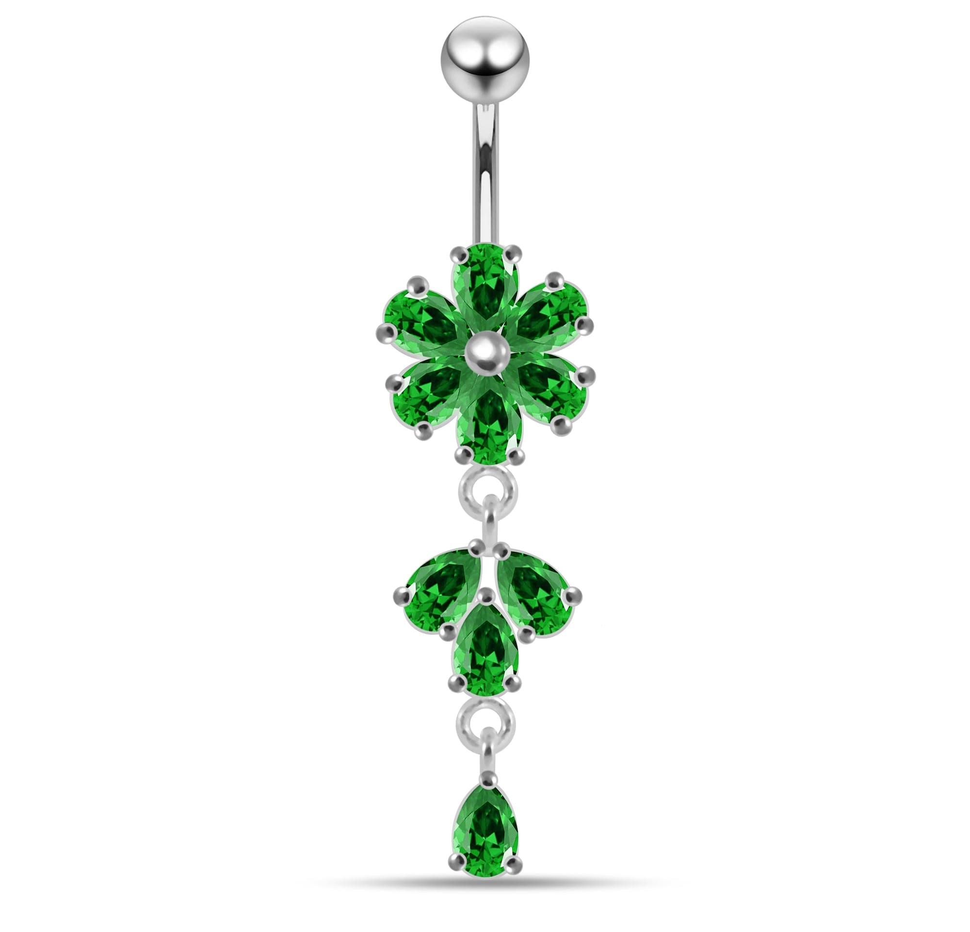 Moving Flower Designed Jeweled Navel Ring - Monster Piercing