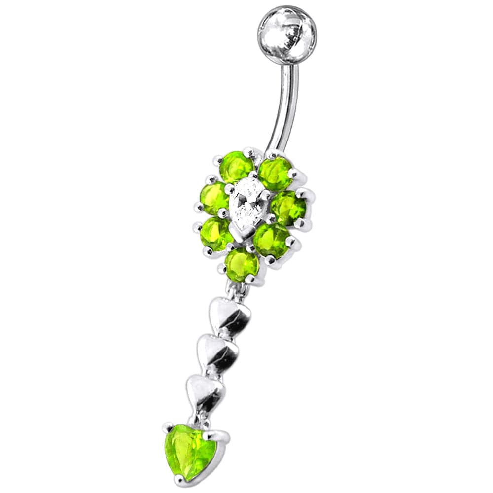 Fancy Flower Dangling Jewelled SS Belly Ring Body JewelryÊ - Monster Piercing