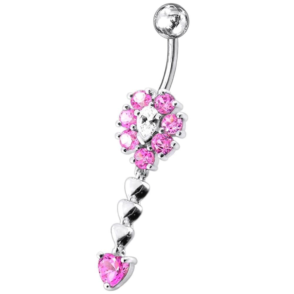 Fancy Flower Dangling Jewelled SS Belly Ring Body JewelryÊ - Monster Piercing