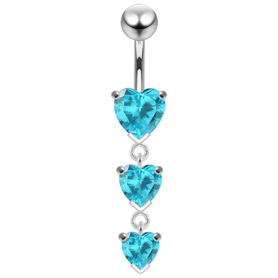 925 Sterling Silver Charm Trio Heart Jewelled Moving Navel Ring - Monster Piercing