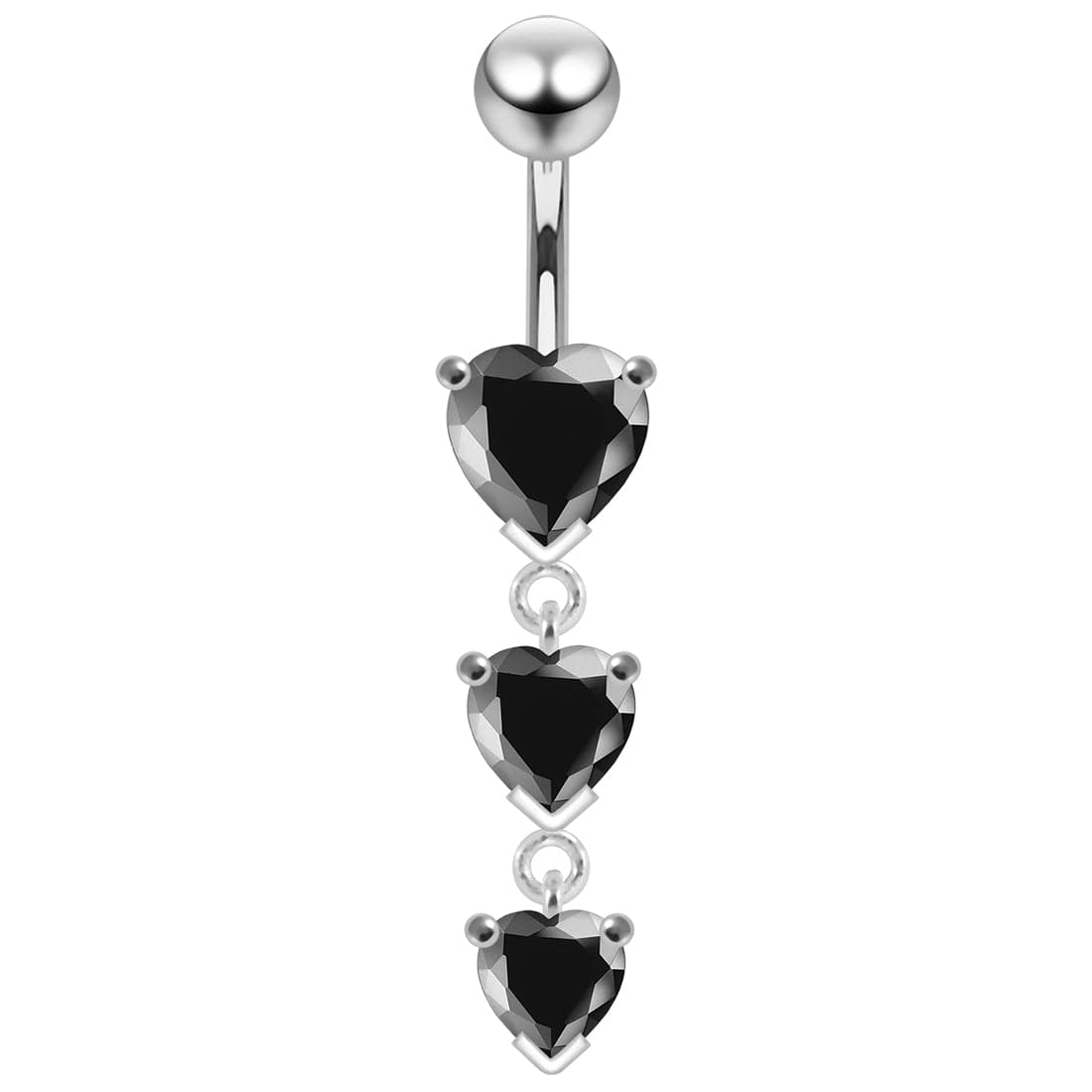 925 Sterling Silver Charm Trio Heart Jewelled Moving Navel Ring - Monster Piercing