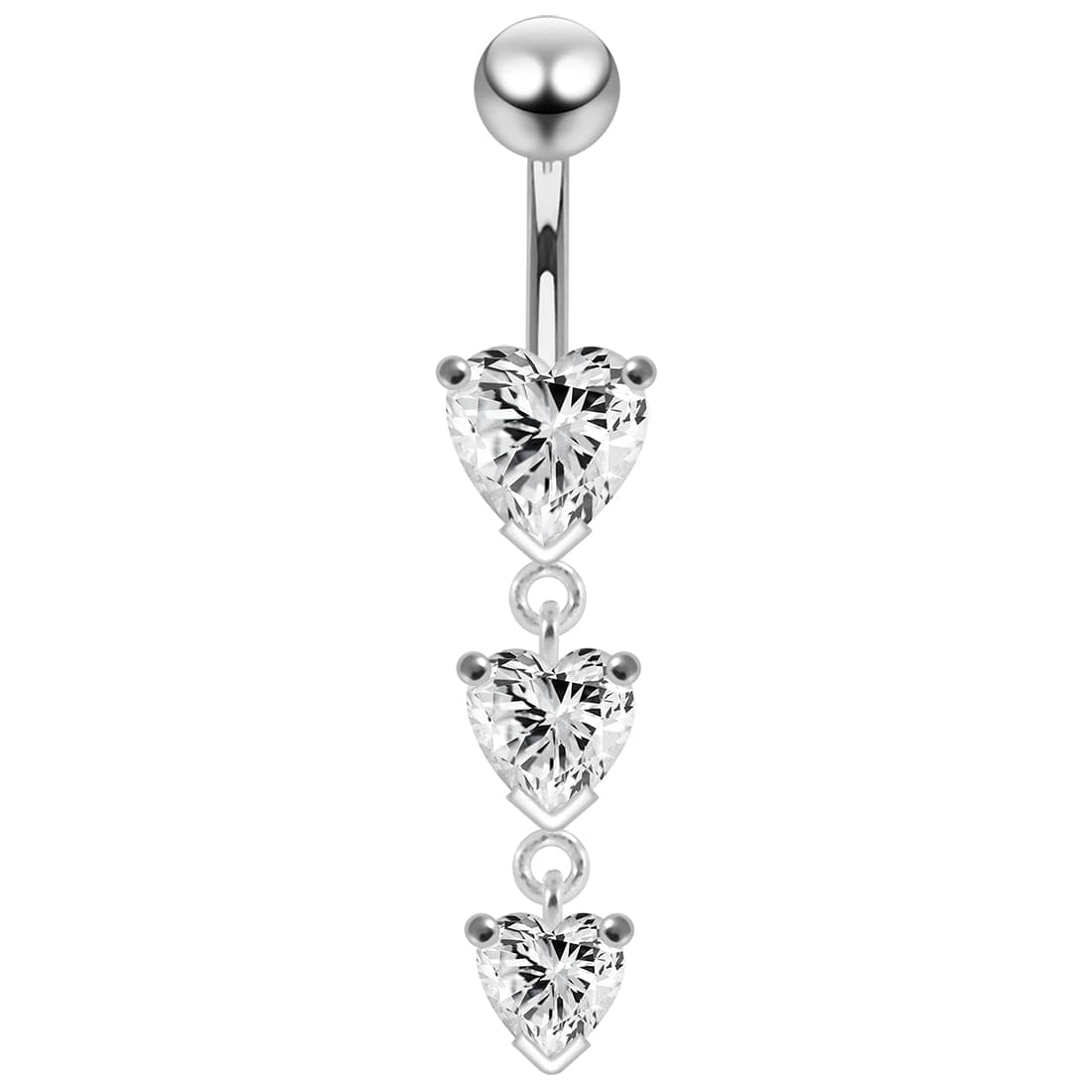925 Sterling Silver Charm Trio Heart Jewelled Moving Navel Ring - Monster Piercing