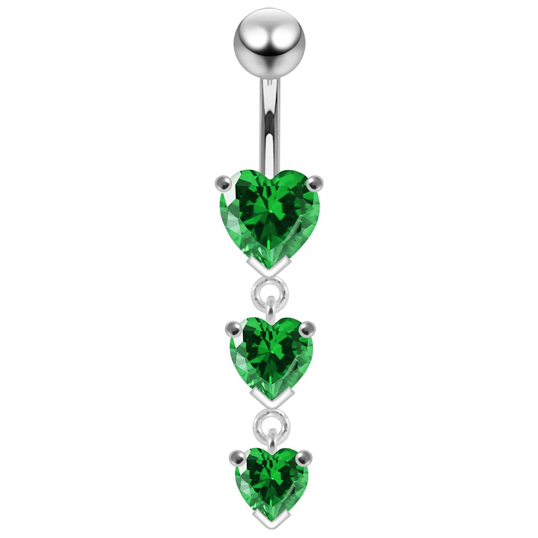 925 Sterling Silver Charm Trio Heart Jewelled Moving Navel Ring - Monster Piercing