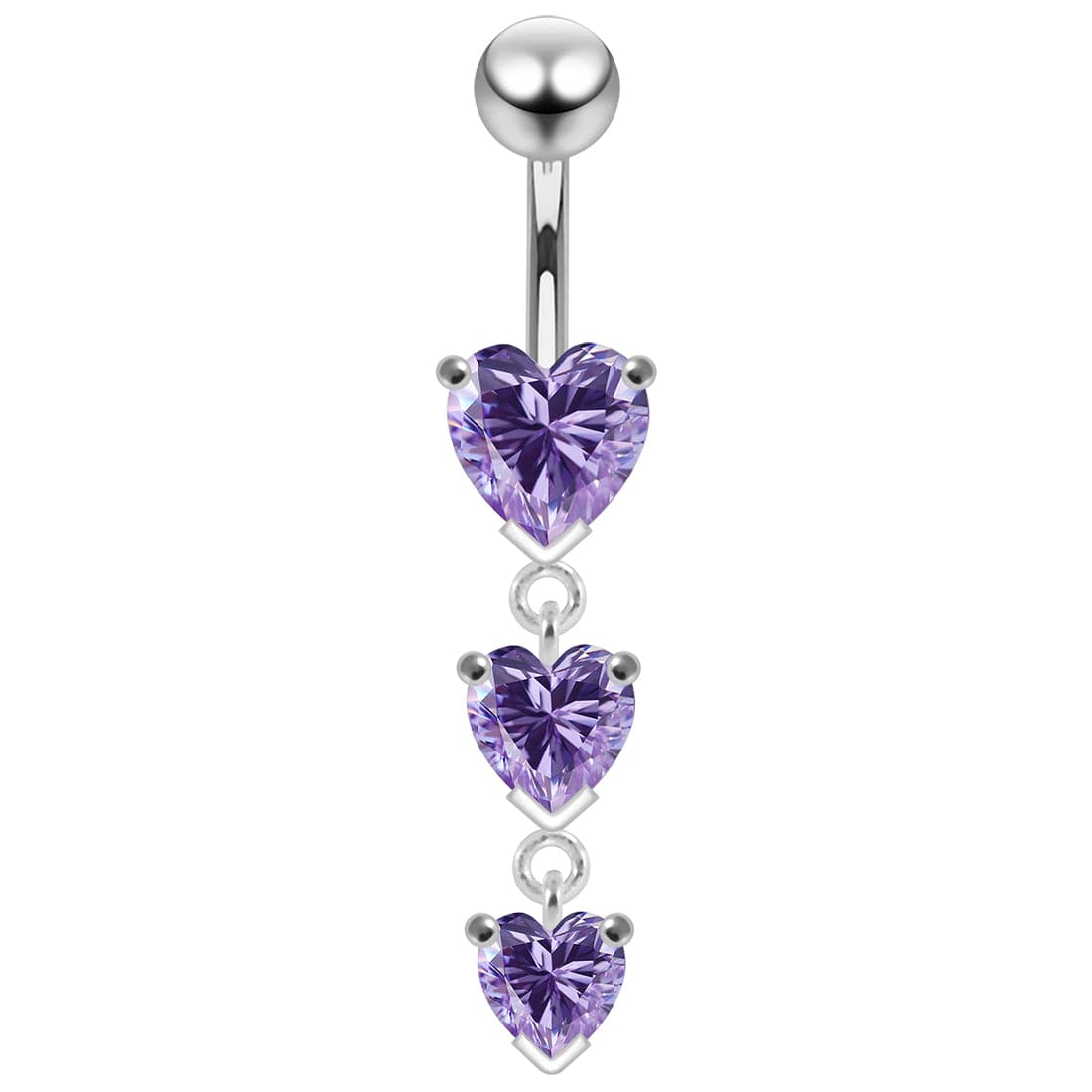 925 Sterling Silver Charm Trio Heart Jewelled Moving Navel Ring - Monster Piercing