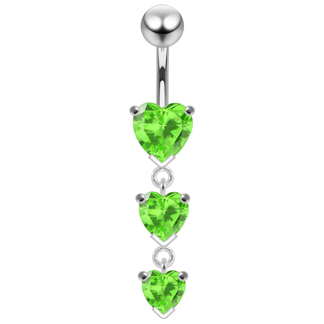 925 Sterling Silver Charm Trio Heart Jewelled Moving Navel Ring - Monster Piercing