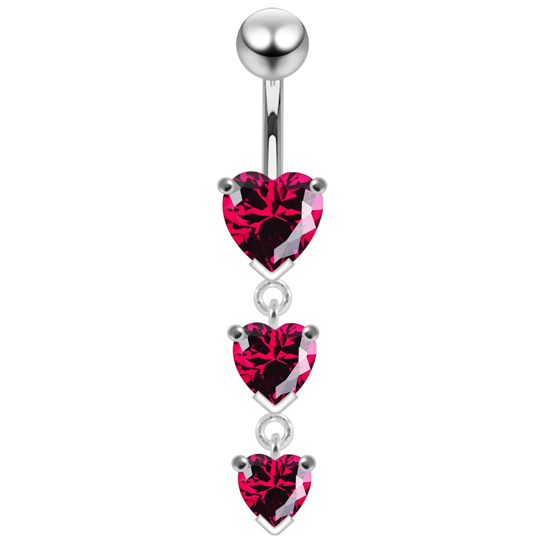 925 Sterling Silver Charm Trio Heart Jewelled Moving Navel Ring - Monster Piercing