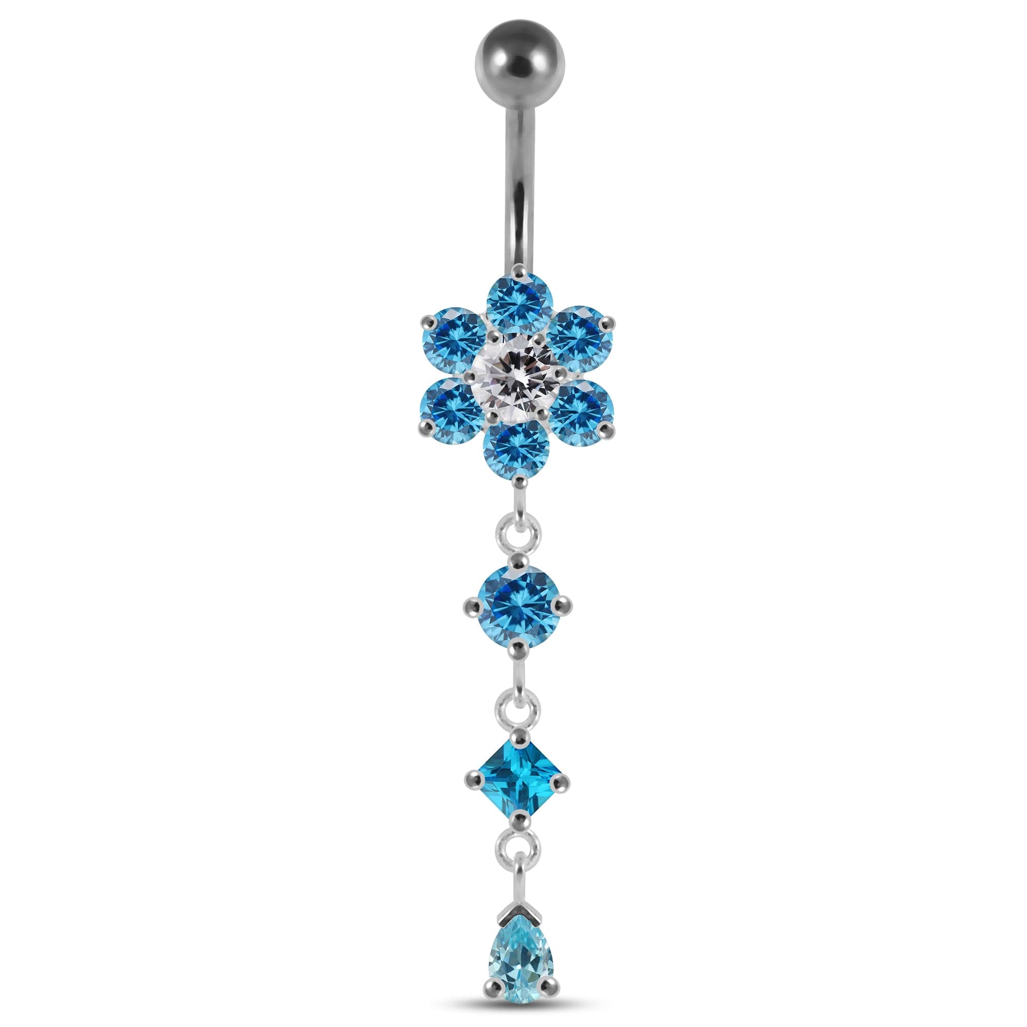 Dangling Jewelled Flower Belly Bar - Monster Piercing