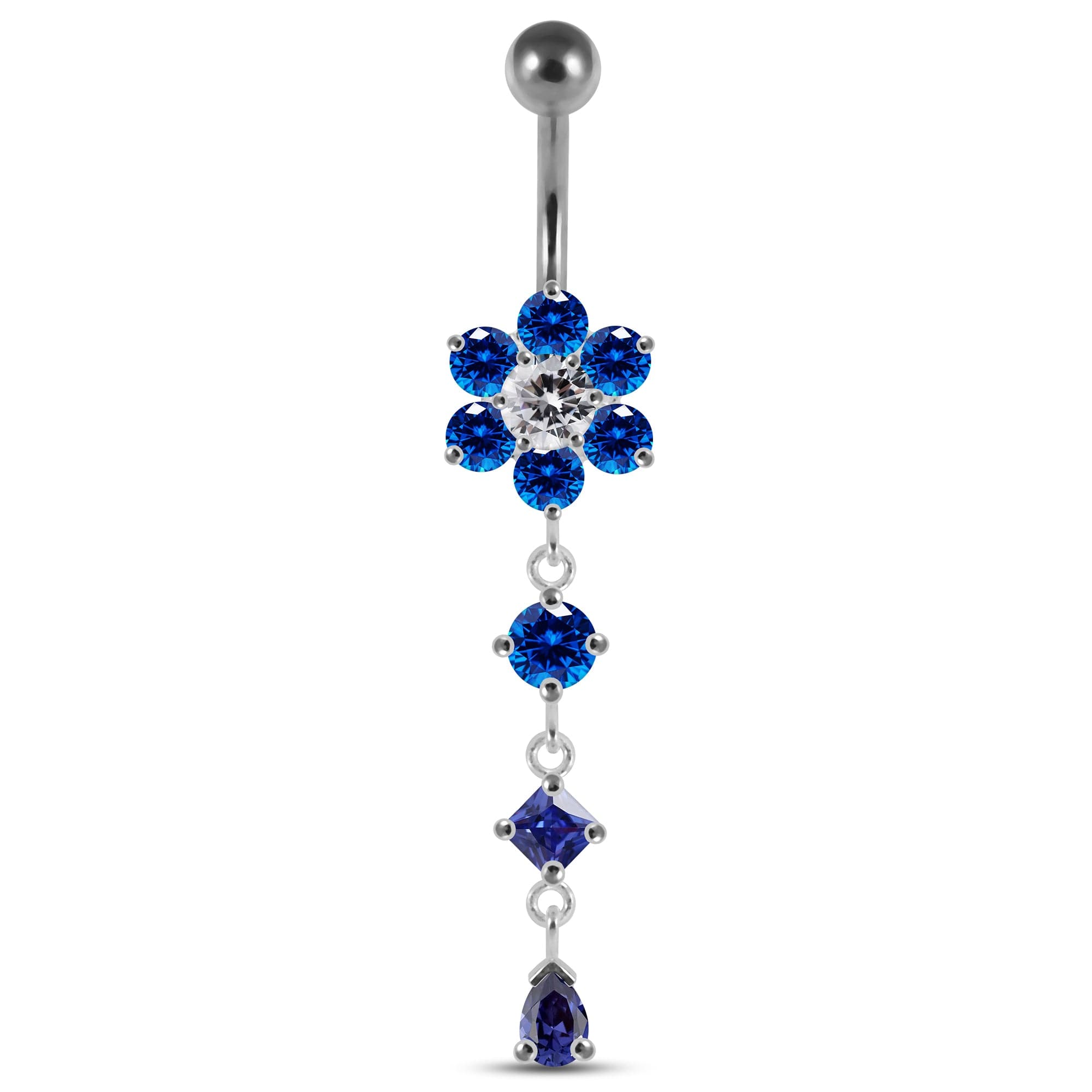 Dangling Jewelled Flower Belly Bar - Monster Piercing