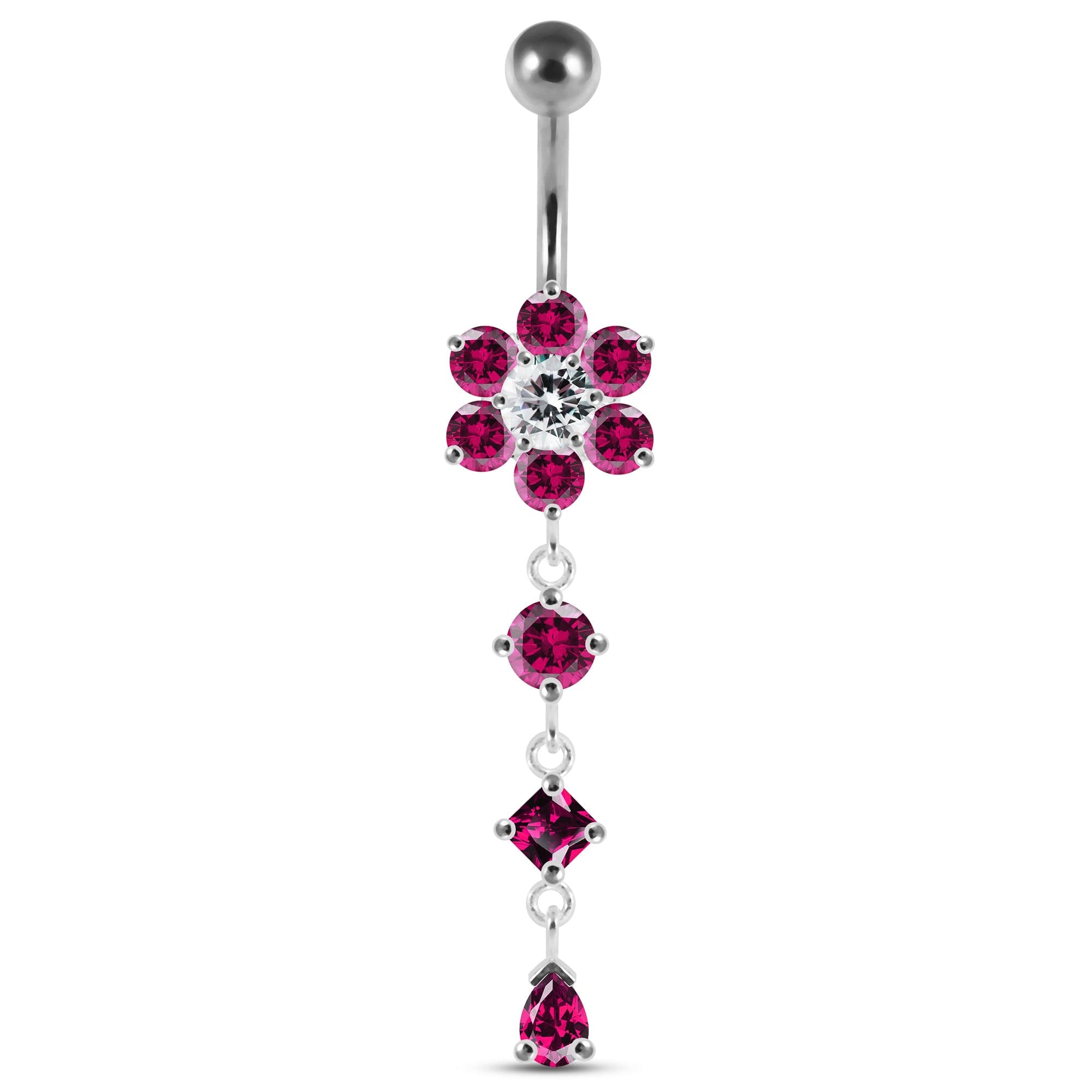 Dangling Jewelled Flower Belly Bar - Monster Piercing