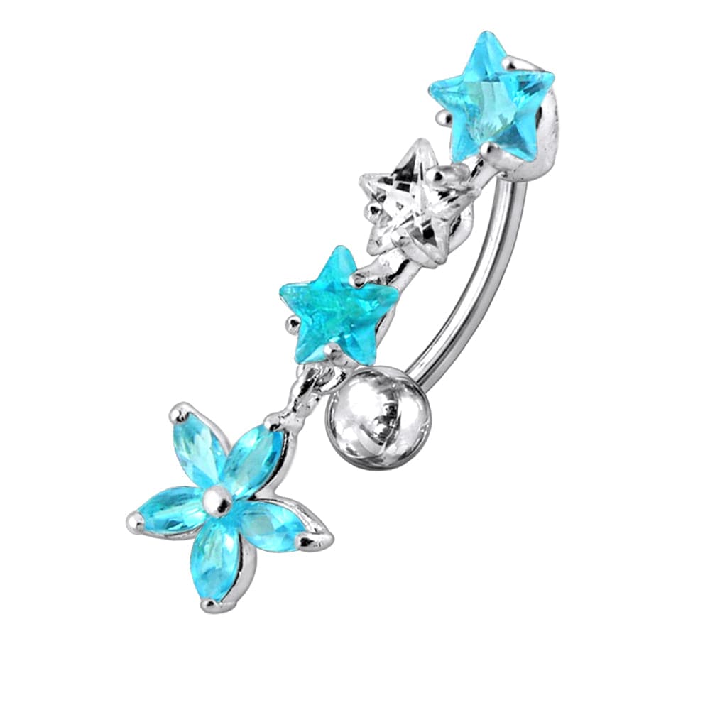 925 Sterling Silver Flower Dangling Jewelled Navel Banana - Monster Piercing