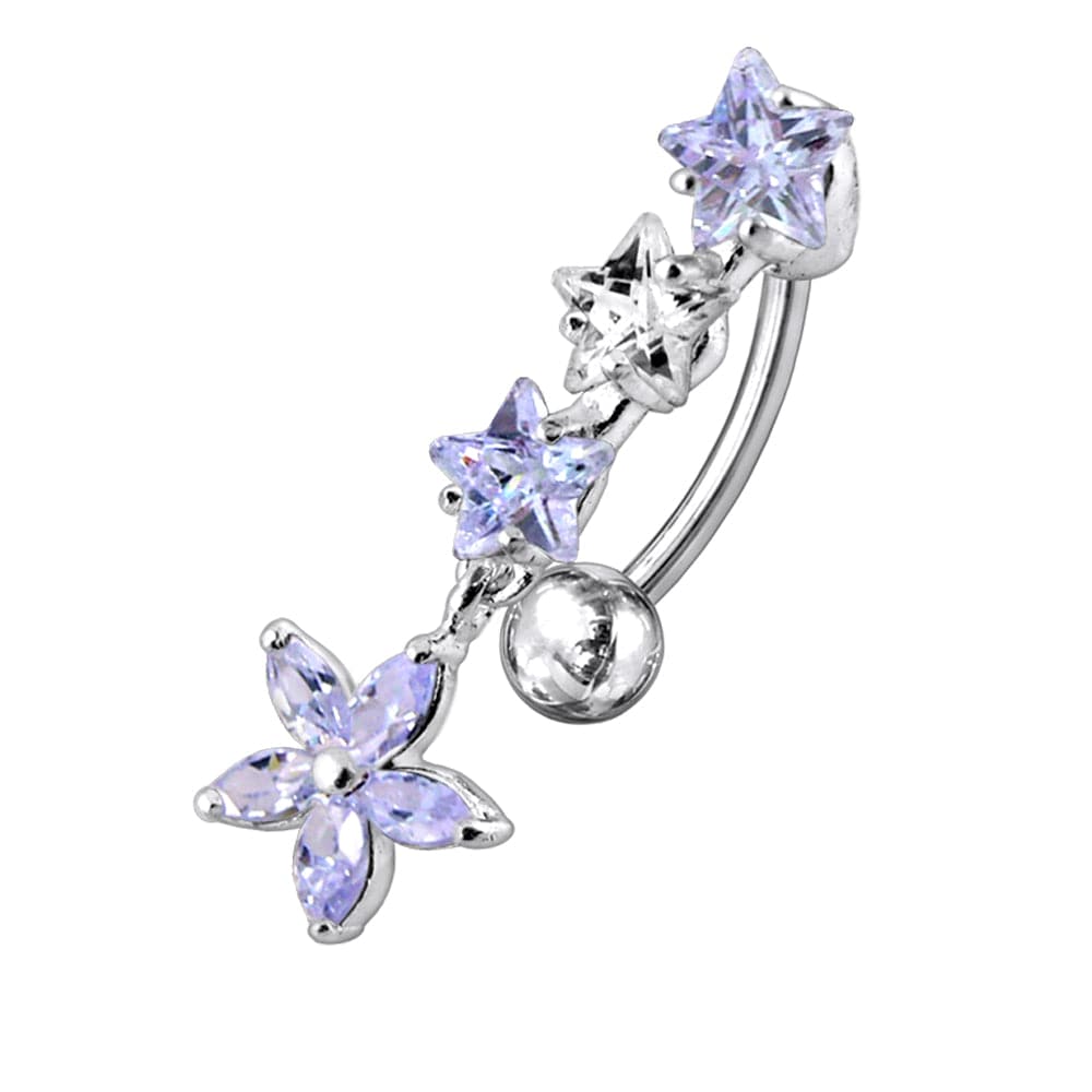 925 Sterling Silver Flower Dangling Jewelled Navel Banana - Monster Piercing