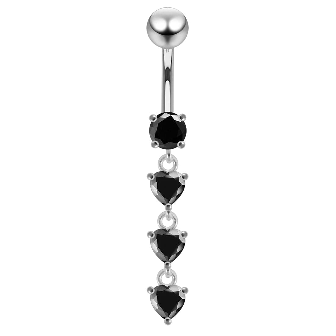 925 Sterling Silver Dangling Jewelled Hearts Navel Ring - Monster Piercing