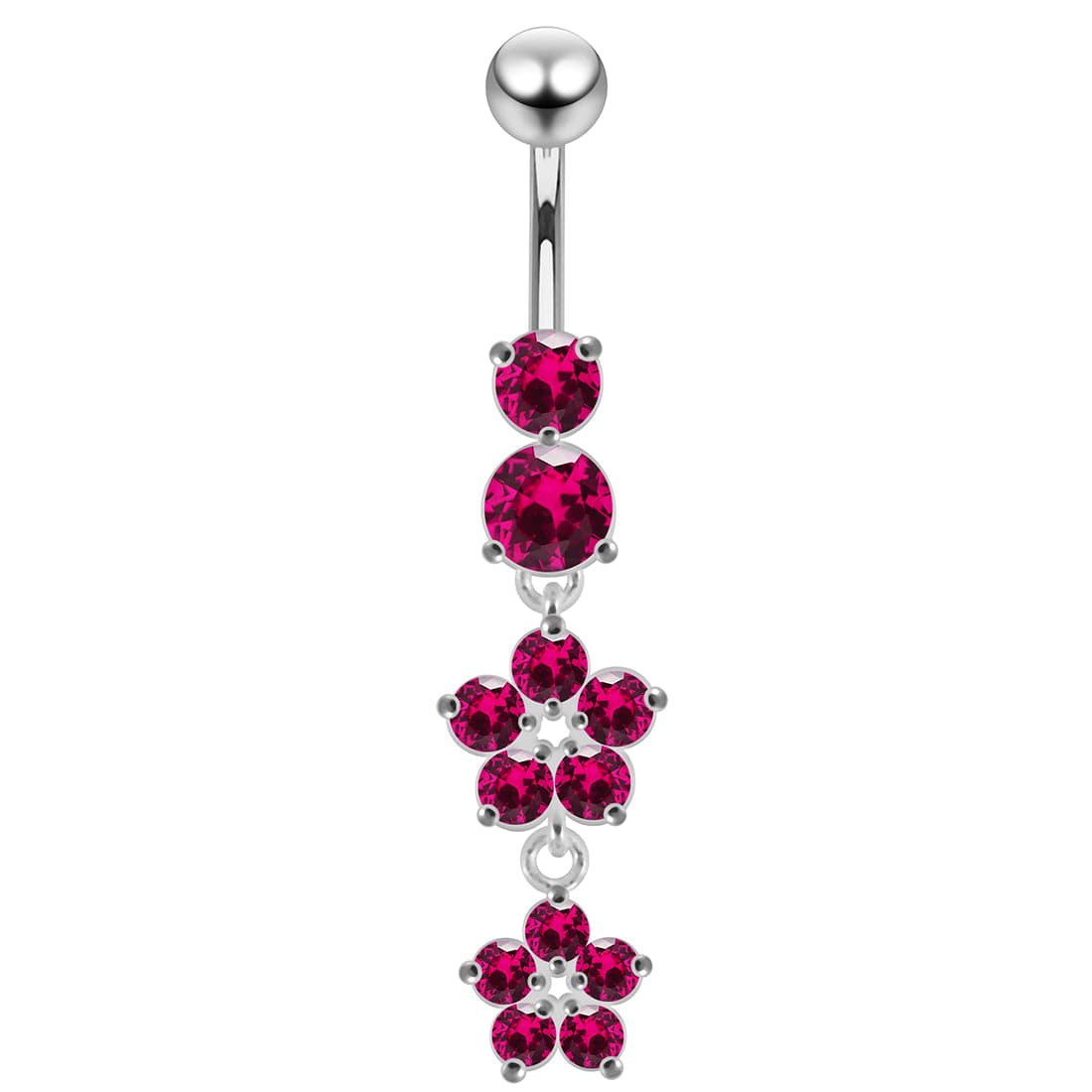 925 Sterling Silver Moving Jewelled Flower Design Navel Ring - Monster Piercing