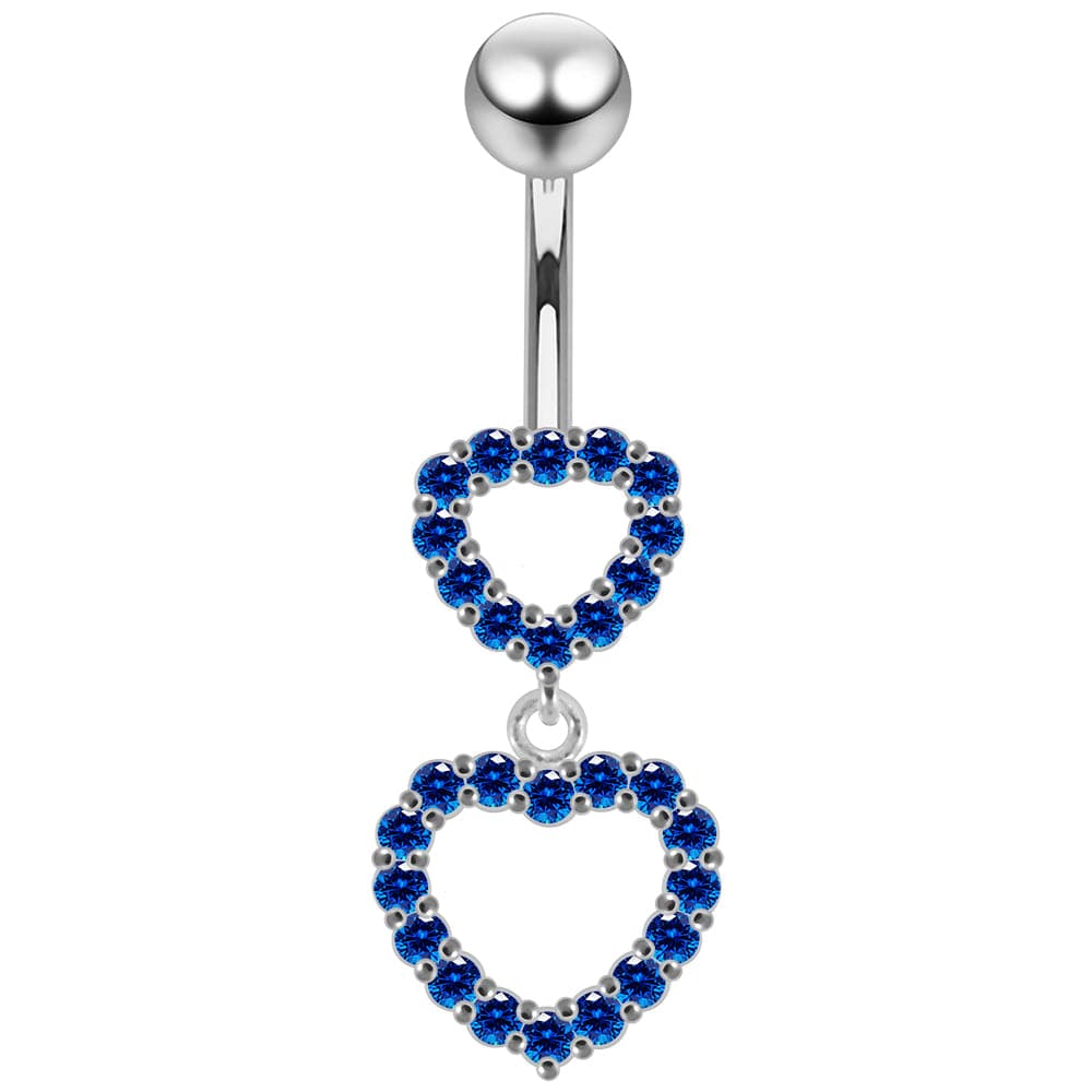925 Sterling Silver Double Heart Dangling Belly Ring - Monster Piercing