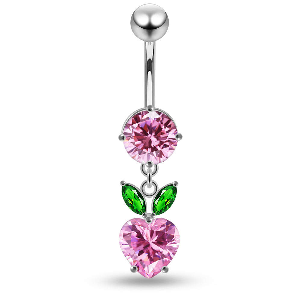 Jewelled Fashion Cherry Heart Navel Belly Piercing - Monster Piercing