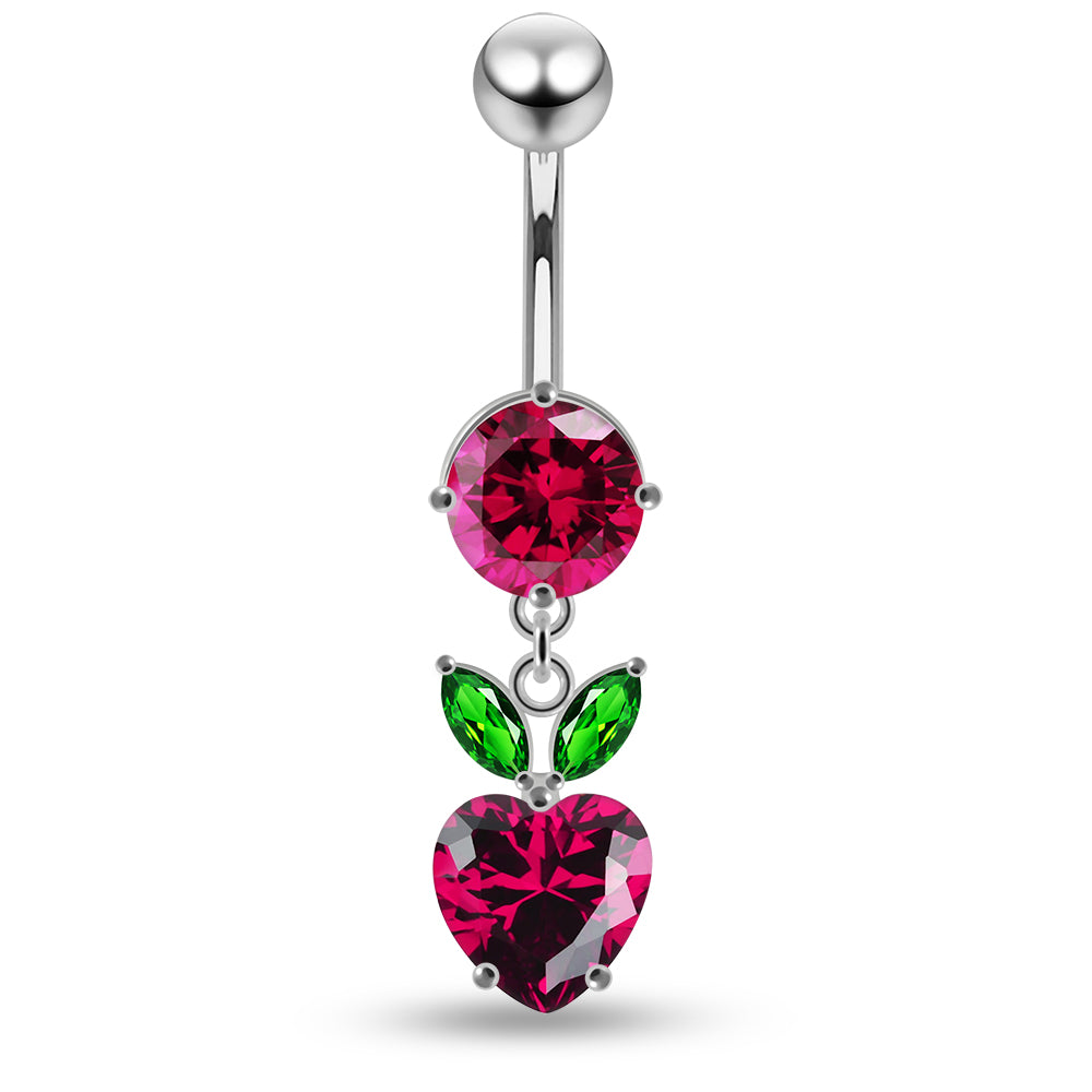 Jewelled Fashion Cherry Heart Navel Belly Piercing - Monster Piercing