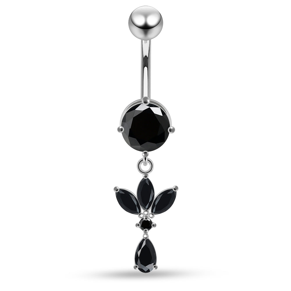 Round CZ Jewelled with Dangling Leaf and Teardrop Belly Piercing - Monster Piercing