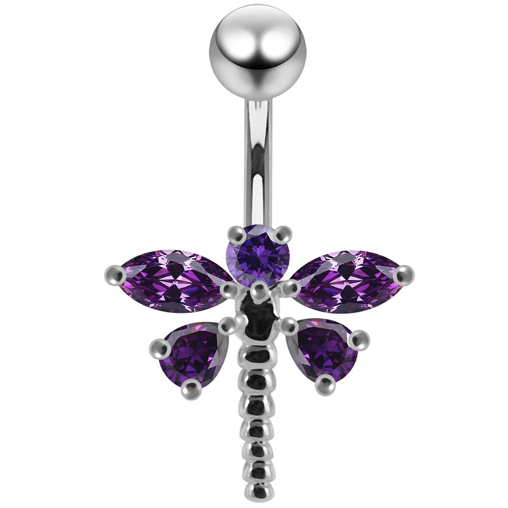 925 Sterling Silver Jewelled Dragonfly Non-Moving Belly Ring - Monster Piercing