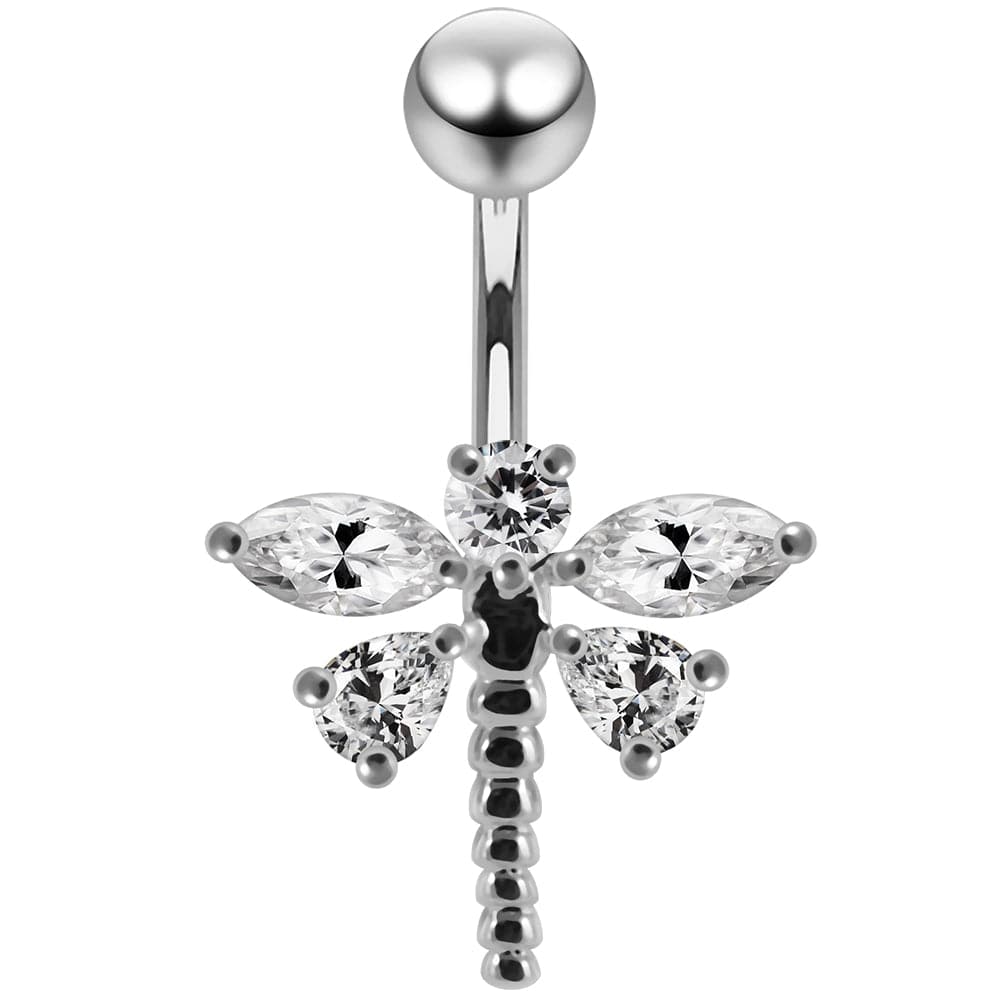 925 Sterling Silver Jewelled Dragonfly Non-Moving Belly Ring - Monster Piercing