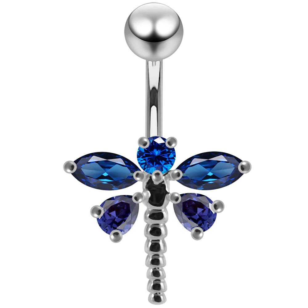 925 Sterling Silver Jewelled Dragonfly Non-Moving Belly Ring - Monster Piercing