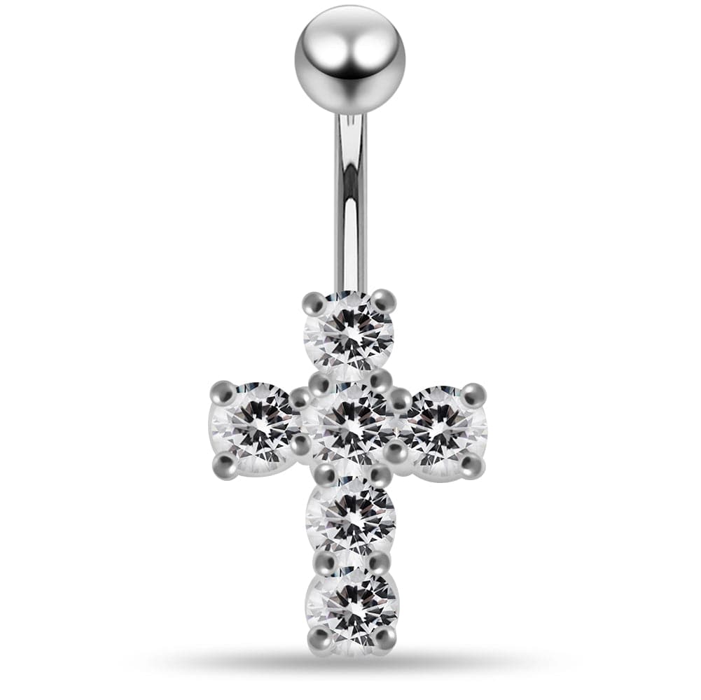 Multi Jeweled Cross Non-Moving Belly Ring - Monster Piercing