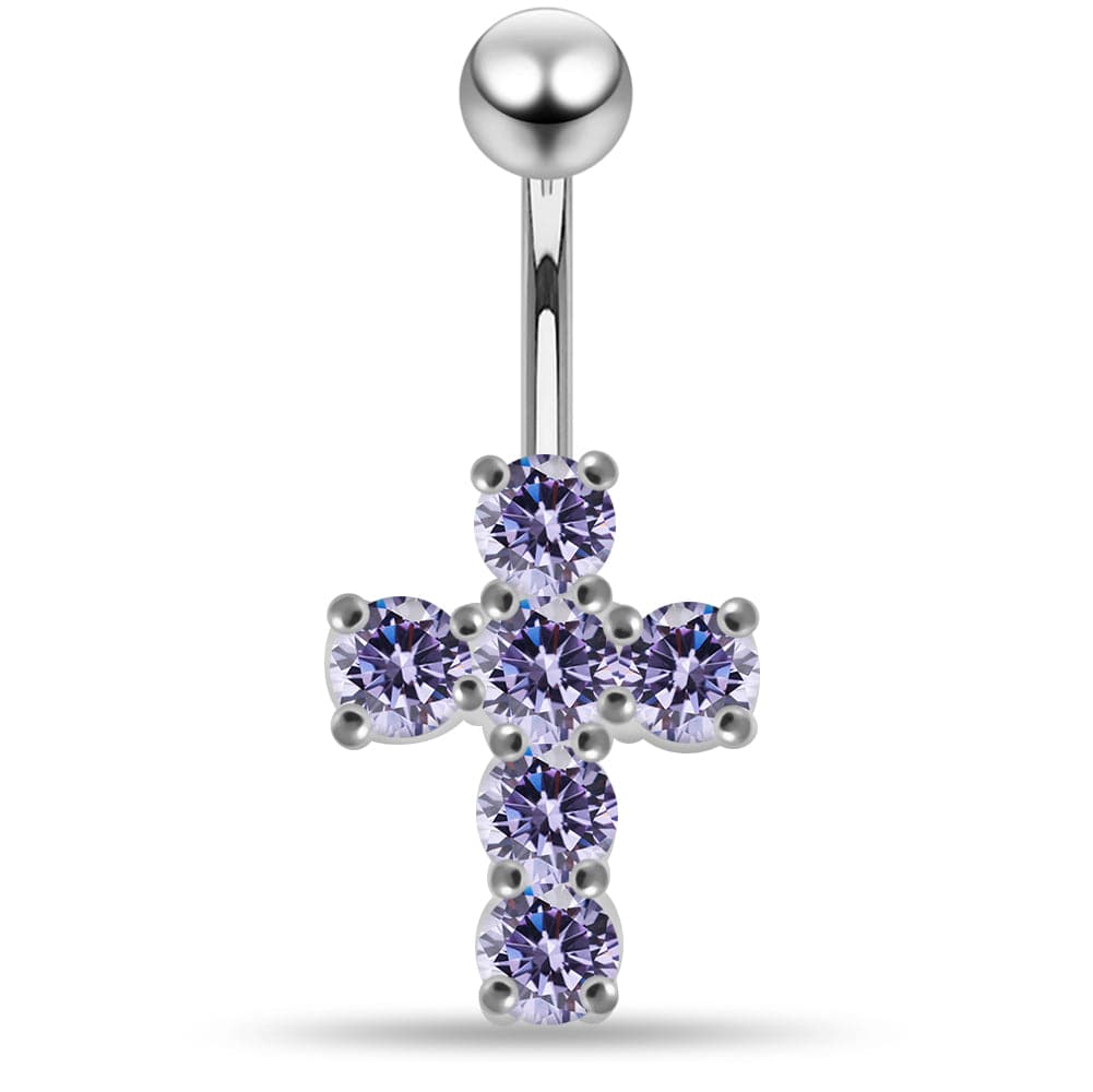 Multi Jeweled Cross Non-Moving Belly Ring - Monster Piercing