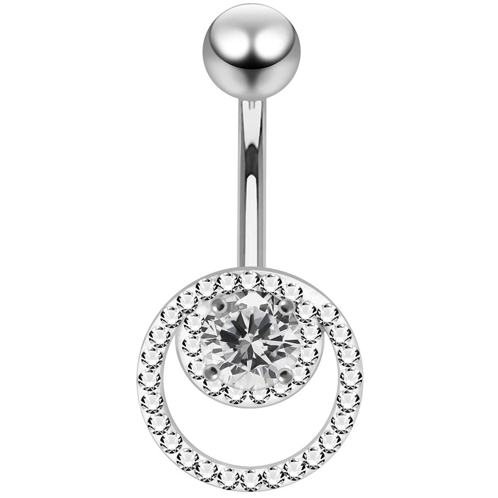925 Sterling Silver CZ Jewelled Cutout Crescent Non Dangle Belly Button Ring - Monster Piercing