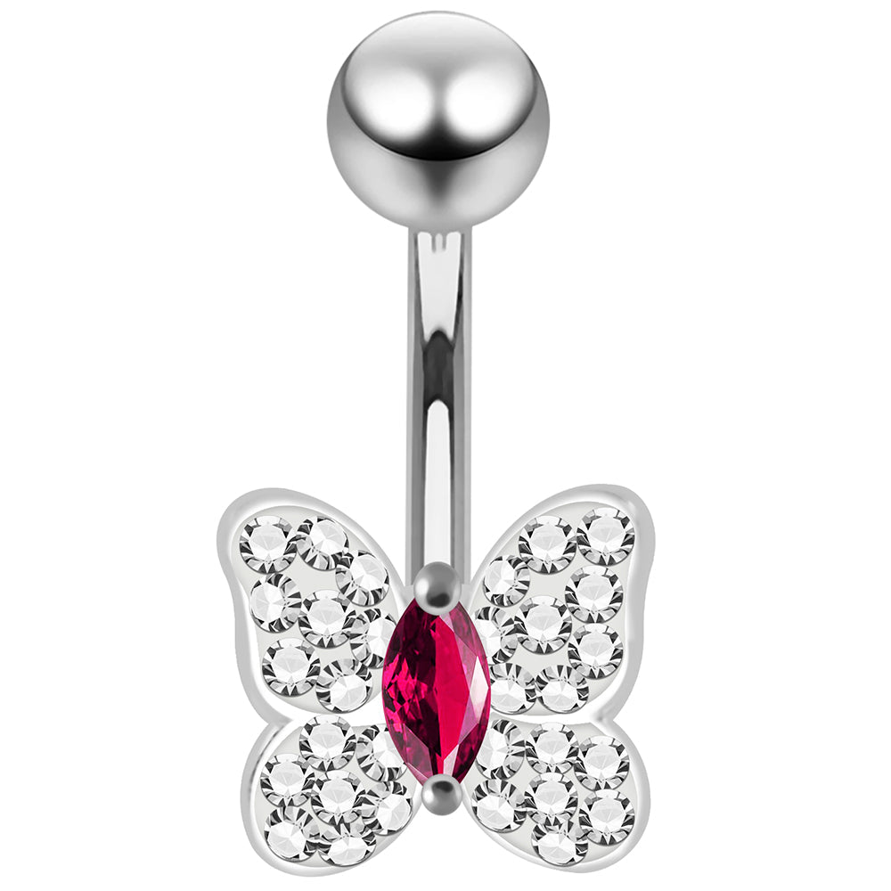 CZ Jewelled Butterfly Non Dangle Belly Button Ring - Monster Piercing