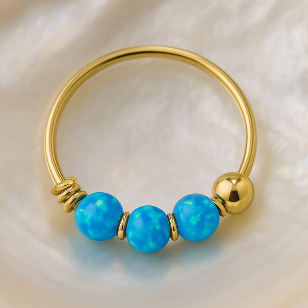 9K Gold Opal Hoop Nose Ring - Monster Piercing
