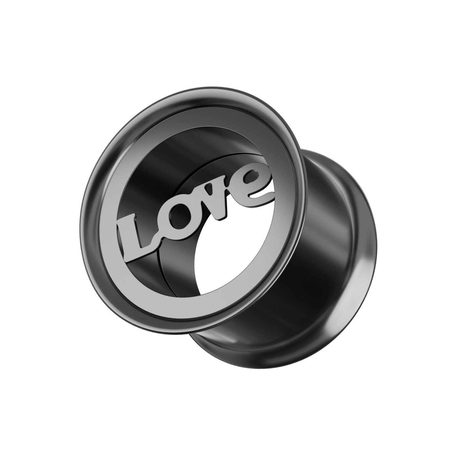 316L Surgical Steel Black Love Plate Top Internally Threaded Tunnel - Monster Piercing