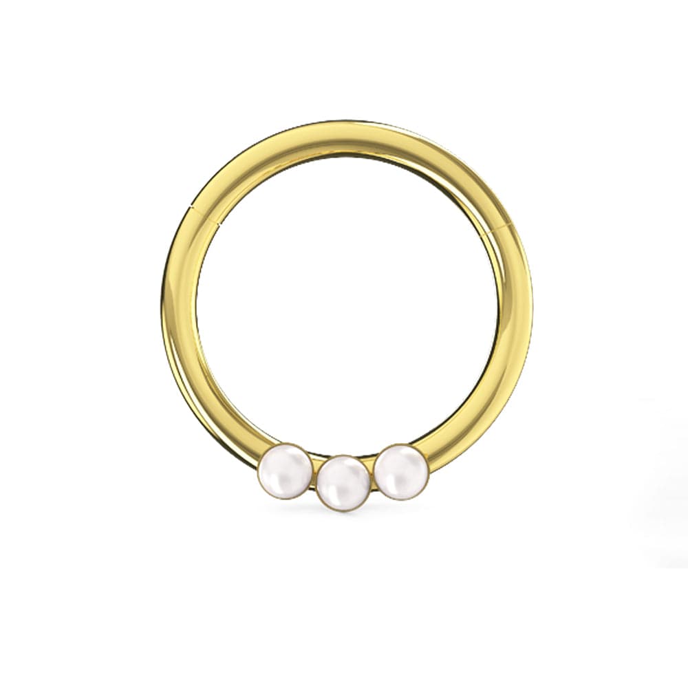 316L Surgical Steel Triple Pearl Studded Segment Clicker Ring - Monster Piercing
