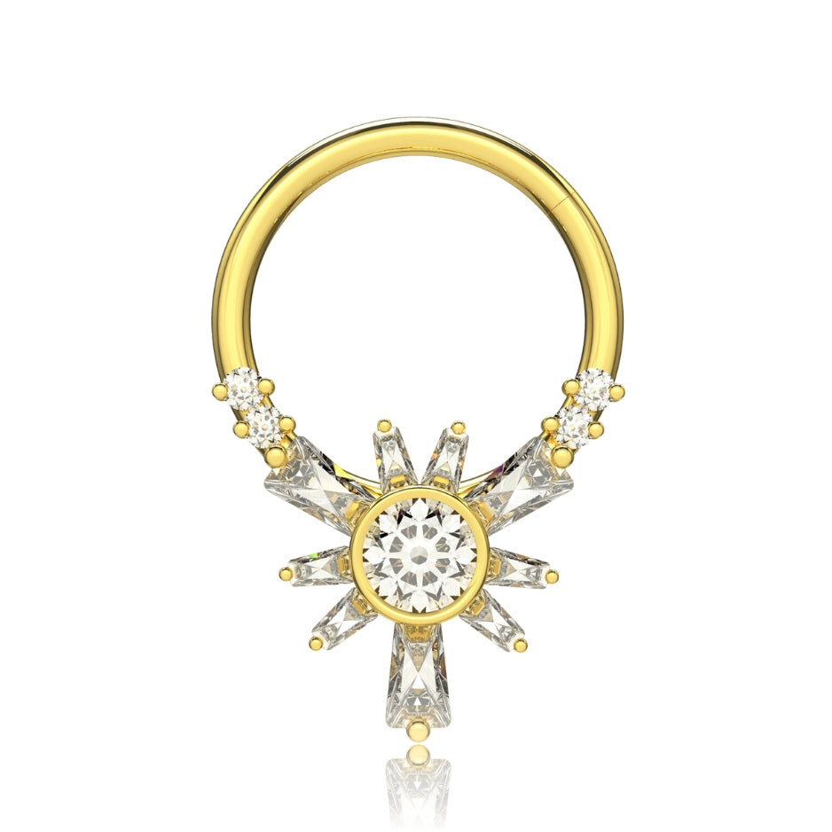 316L Surgical Steel Cubic Zirconia Jewelled Hinged Segment Clicker Ring - Monster Piercing