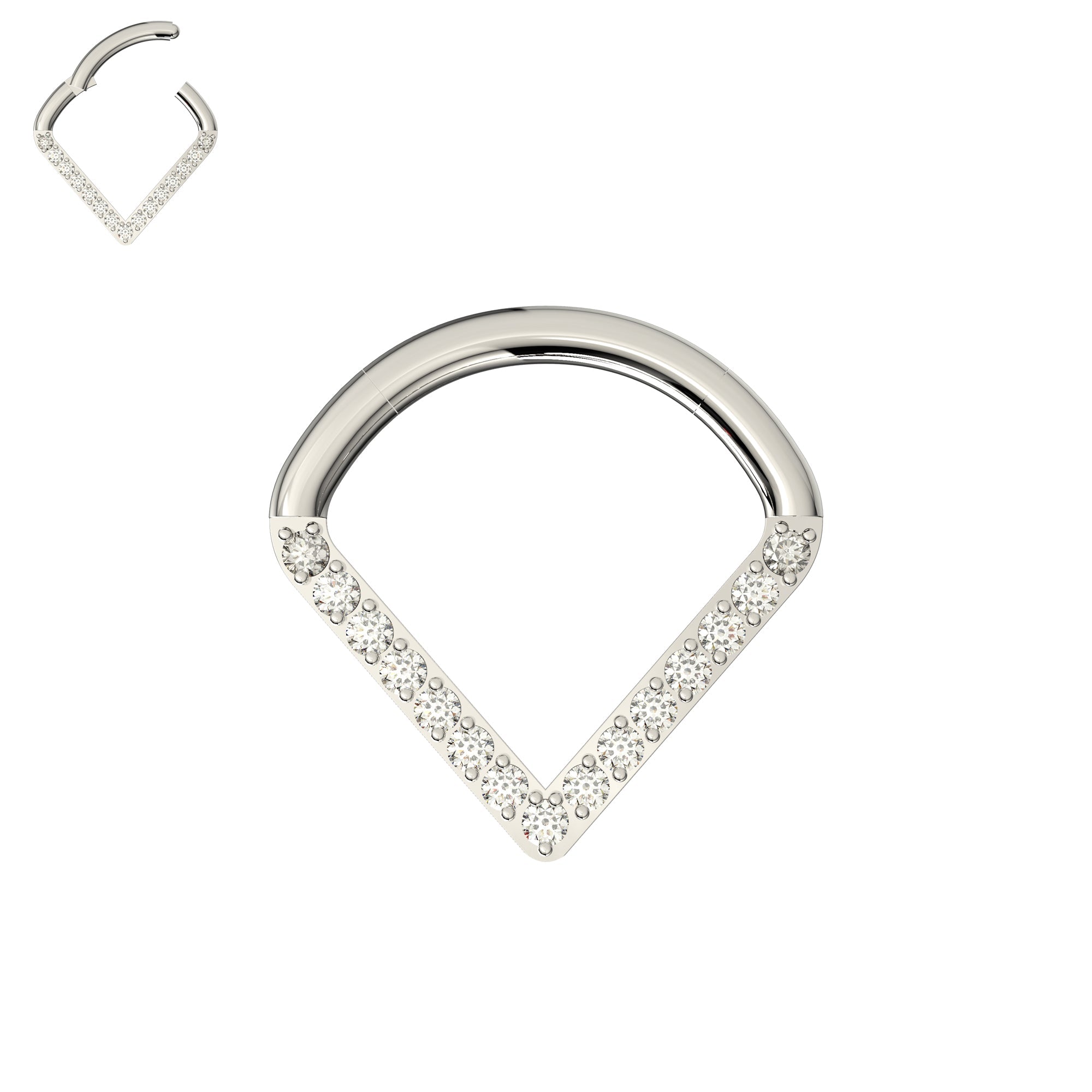 G23 Titanium CZ Jewelled V Shape Hinged Segment Clicker Ring - Monster Piercing