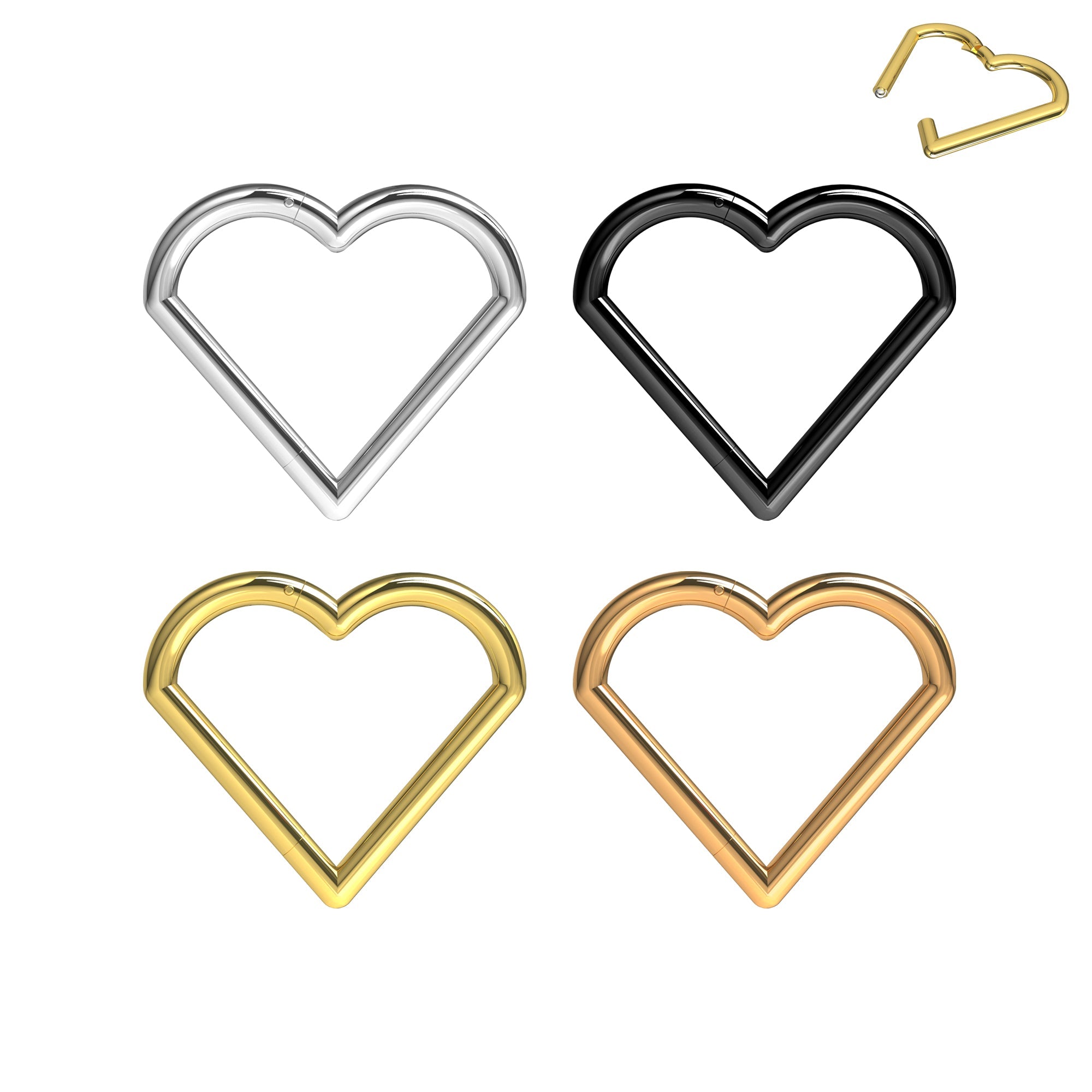 316L Surgical Steel Heart Hinged Segment Clicker Ring - Monster Piercing