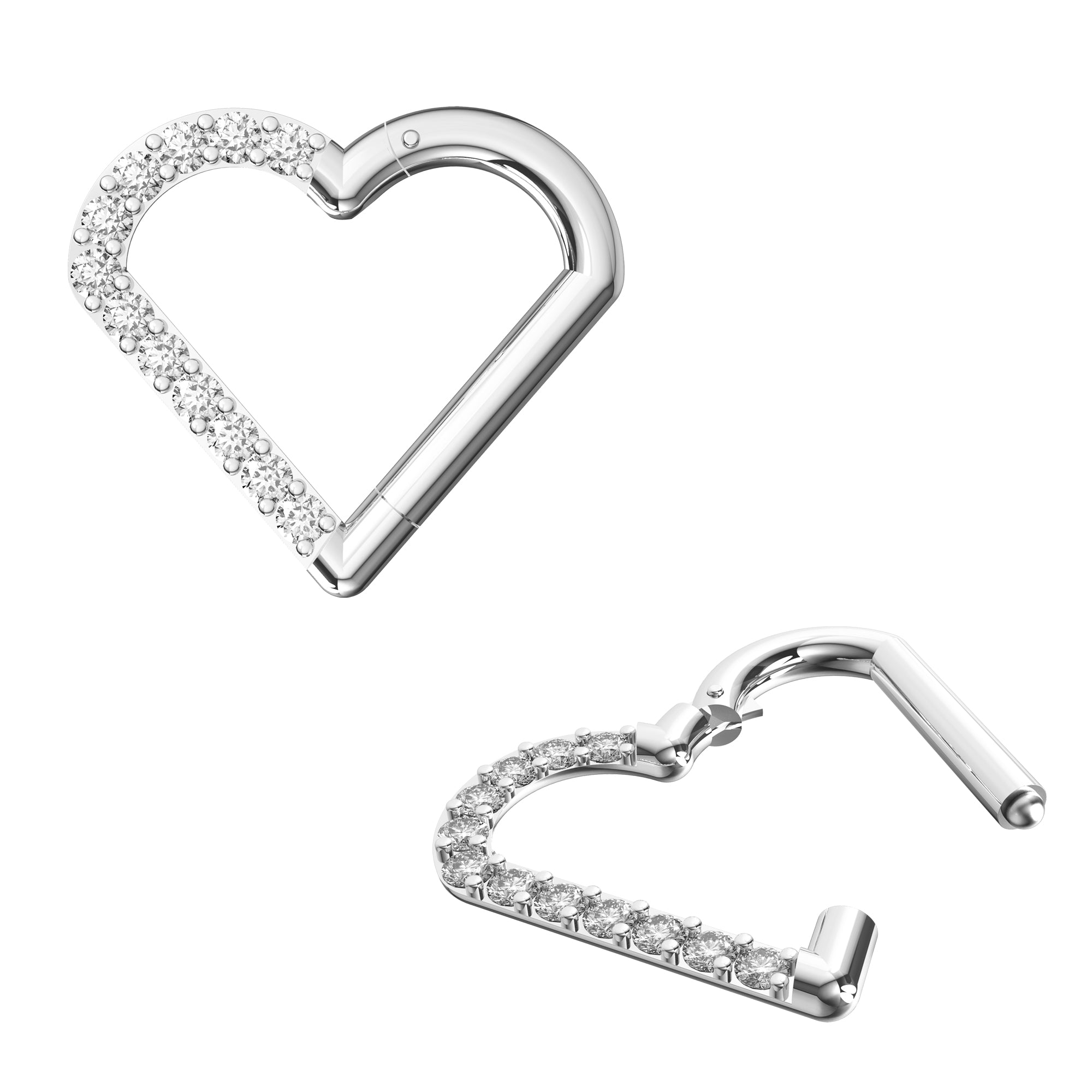 316L Surgical Steel CZ Jewelled Heart Hinged Segment Clicker Ring - Monster Piercing
