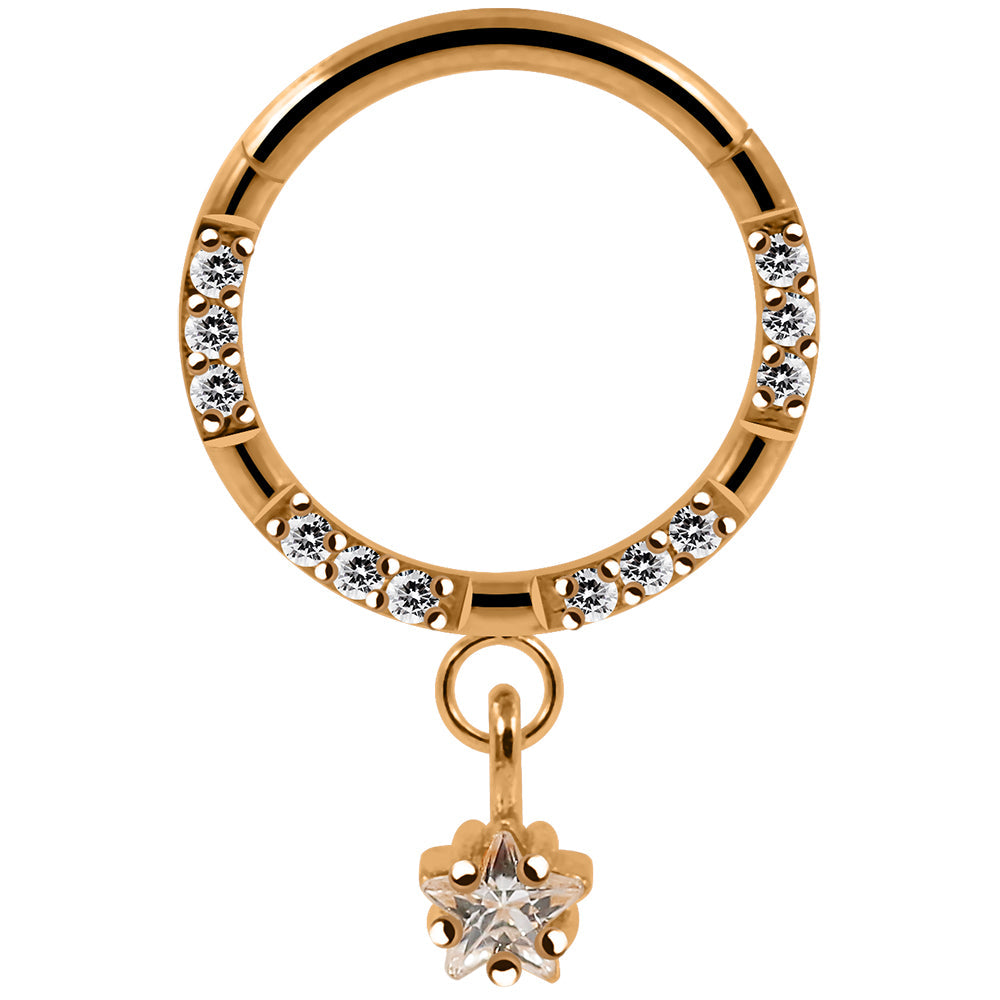 316L Surgical Steel CZ Jewelled Dangling Star Hinged Segment Clicker Hoop - Monster Piercing