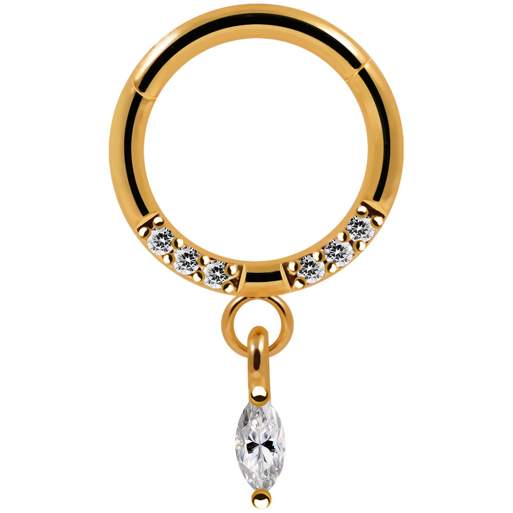 316L Surgical Steel CZ Jewelled Dangling Marquise Hinged Segment Clicker - Monster Piercing